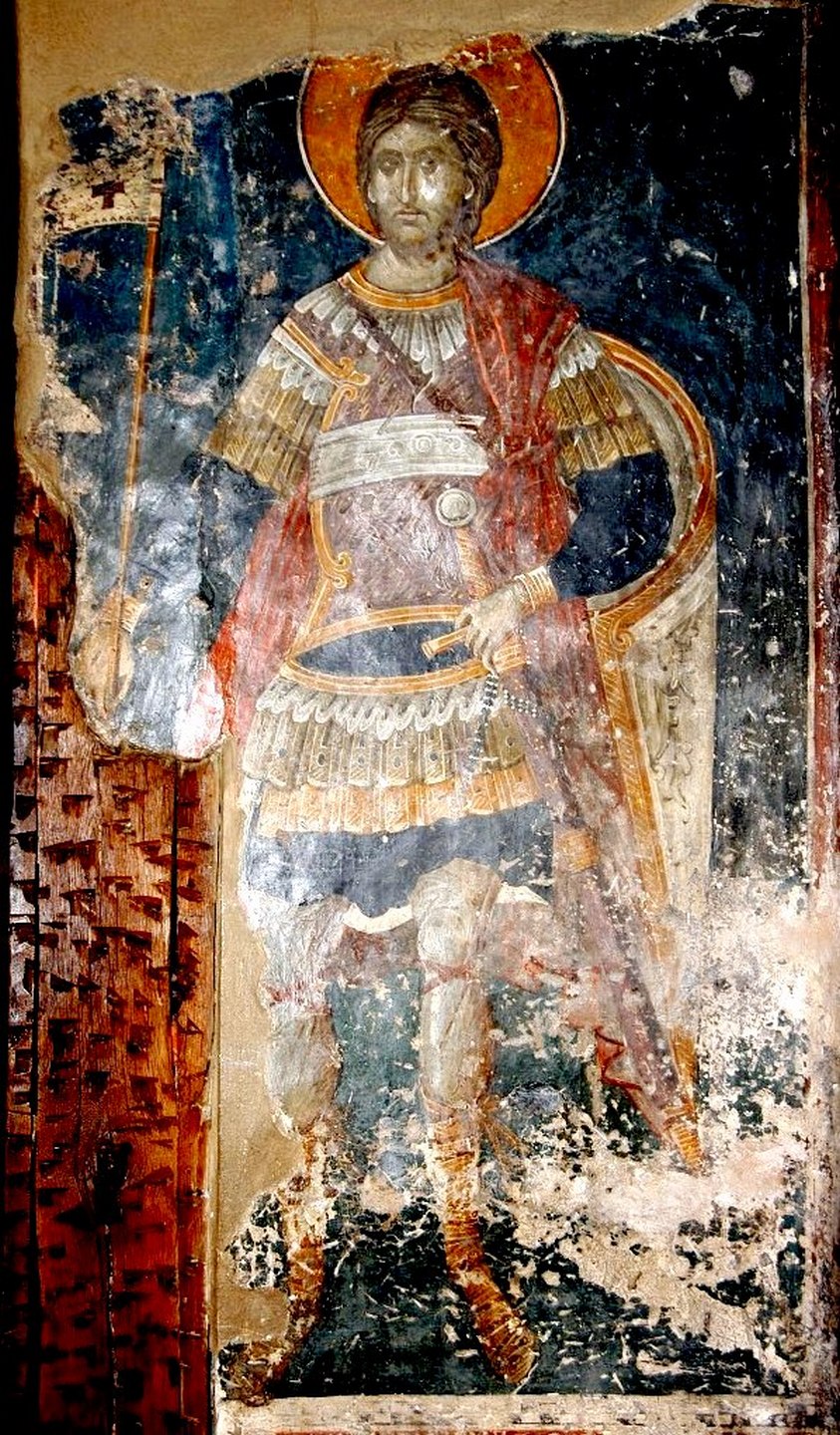 Святой Великомученик Артемий Антиохийский. Фреска церкви Святого Николая Орфаноса в Салониках, Греция. 1310 - 1315 годы.