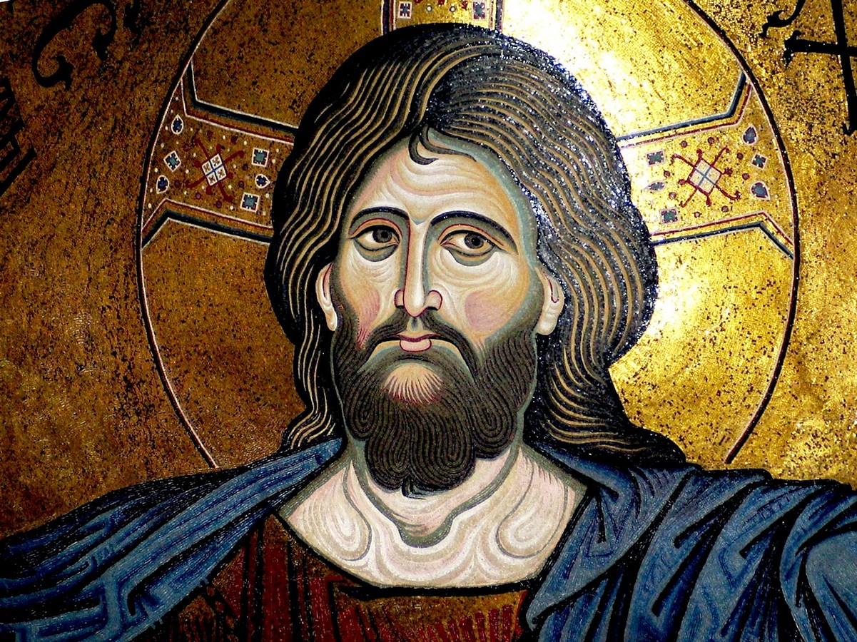 Христос Пантократор. Византийская мозаика собора в Монреале, Сицилия. 1180-е годы. Фрагмент.