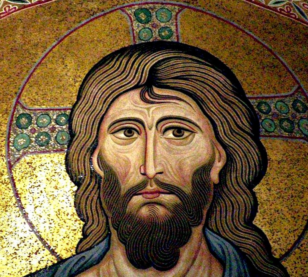 Христос Пантократор. Византийская мозаика собора в Чефалу, Сицилия. 1148 - 1151 годы. Фрагмент.