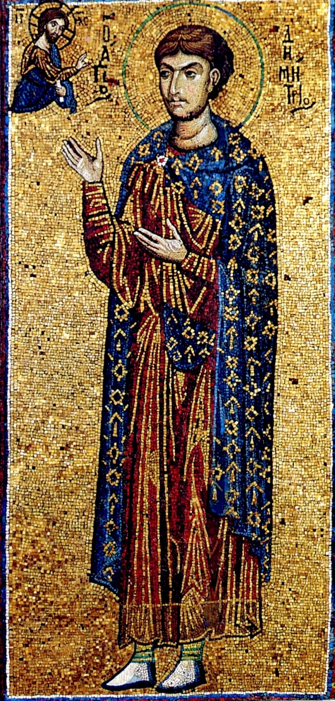 Святой Великомученик Димитрий Солунский. Византийская мозаическая икона. Вторая половина XII века. Монастырь Ксенофонт на Афоне.