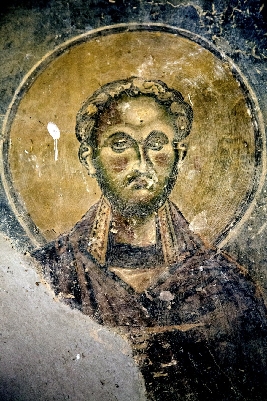 Святой Бессребреник Косма (?). Фреска церкви Святого Георгия в Курбиново, Македония. 1191 год.