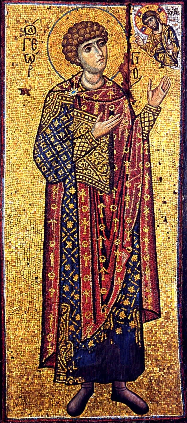 Святой Великомученик Георгий Победоносец. Византийская мозаическая икона. Вторая половина XII века. Монастырь Ксенофонт на Афоне.