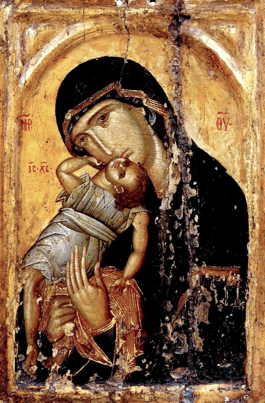 Икона Божией Матери "Пелагонитисса" ("Взыграние Младенца"). Византия, начало XV века. Монастырь Святой Екатерины на Синае.