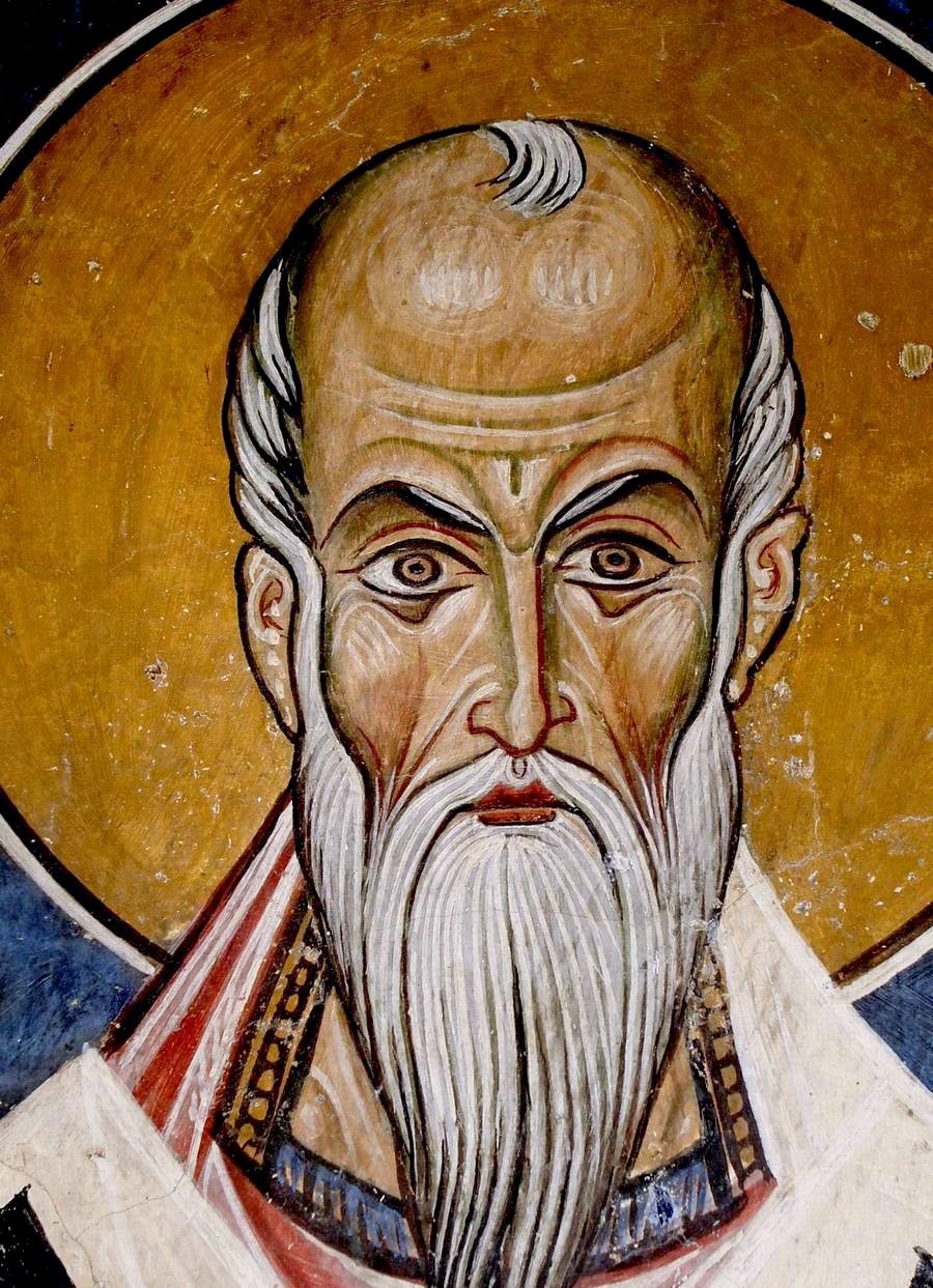 Святитель Иоанн Милостивый. Фреска церкви Святого Николая "тис стегис" ("под крышей") на Кипре. XII век.