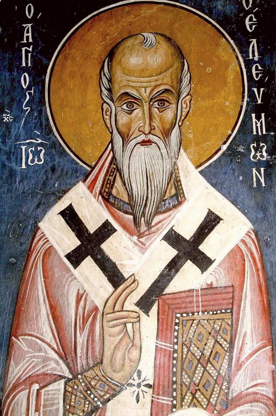 Святитель Иоанн Милостивый. Фреска церкви Святого Николая "тис стегис" ("под крышей") на Кипре. XII век.