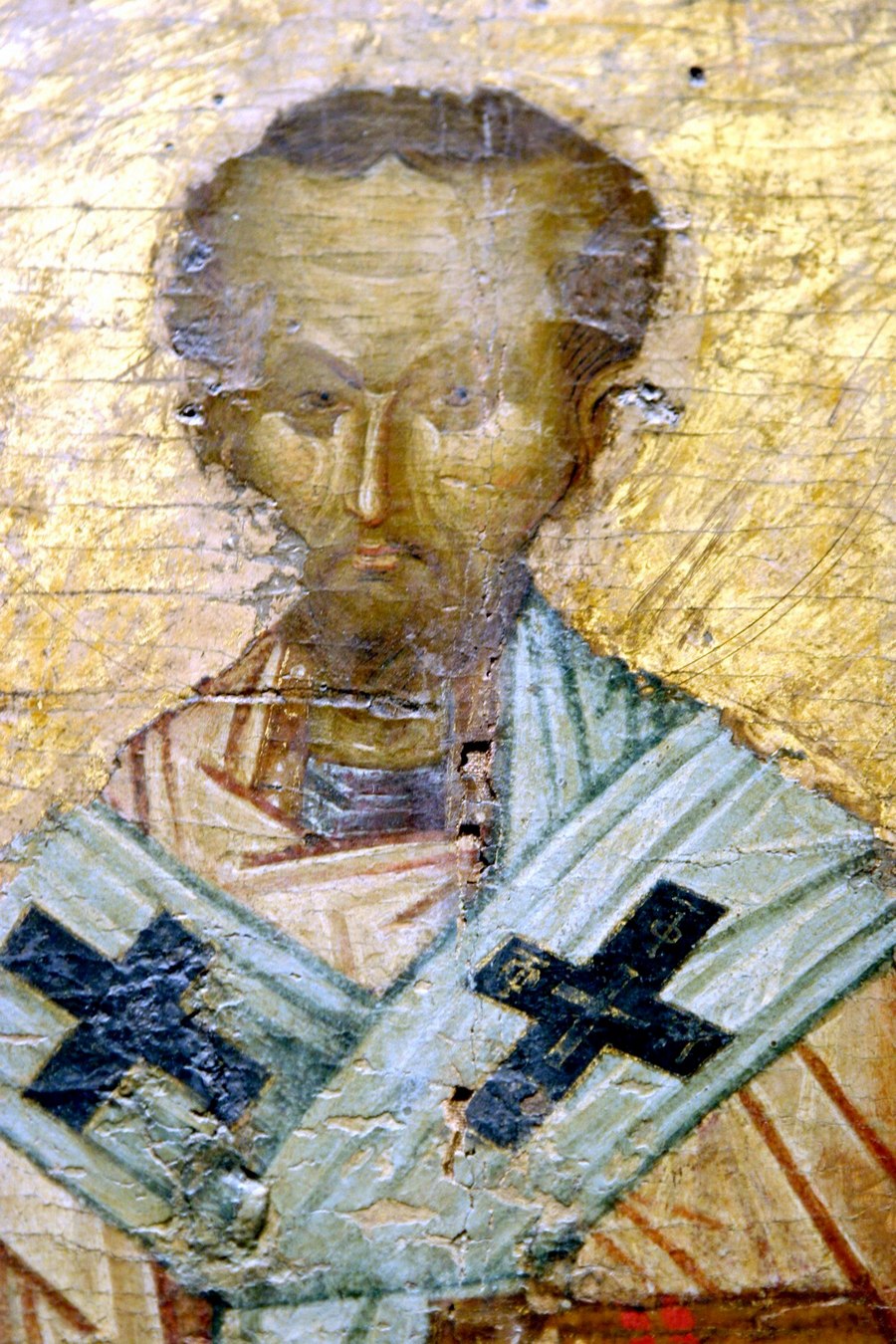 Святитель Иоанн Златоуст. Фрагмент византийской иконы XIV века. Византийский музей в Афинах.