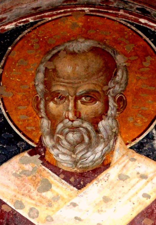 Святитель Николай, Архиепископ Мир Ликийских, Чудотворец. Фреска монастыря Баня Прибойска, Сербия. XIV век. Святитель Николай, Архиепископ Мир Ликийских, Чудотворец. Фреска монастыря Баня Прибойска, Сербия. XIV век.