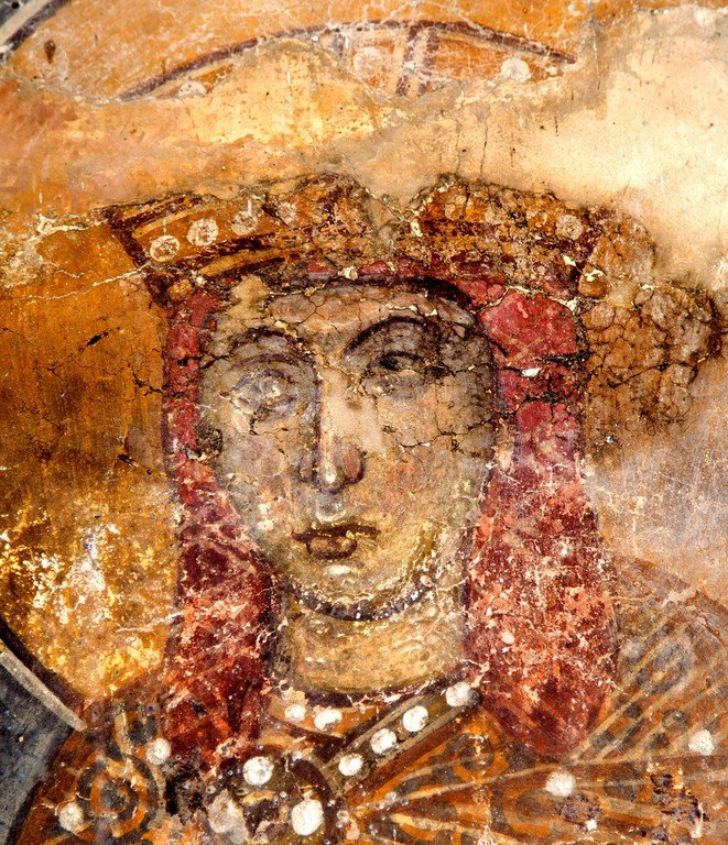Святые Равноапостольные Царь Константин и Царица Елена. Фреска церкви Святого Николая Больничного в Охриде, Македония. 1330 - 1340 годы. Фрагмент. Святые Равноапостольные Царь Константин и Царица Елена. Фреска церкви Святого Николая Больничного в Охриде, Македония. 1330 - 1340 годы. Фрагмент.