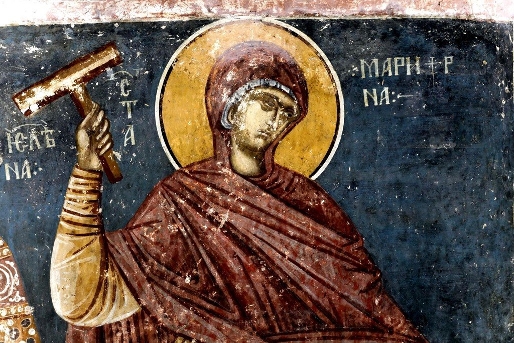 Святая Великомученица Марина. Фреска Белой церкви в селе Каран, Сербия. 1340–1342 годы. Святая Великомученица Марина. Фреска Белой церкви в селе Каран, Сербия. 1340–1342 годы.