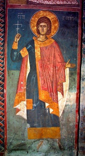 Святой Мученик Каллистрат. Фреска монастыря Высокие Дечаны, Косово, Сербия.  Около 1350 года.