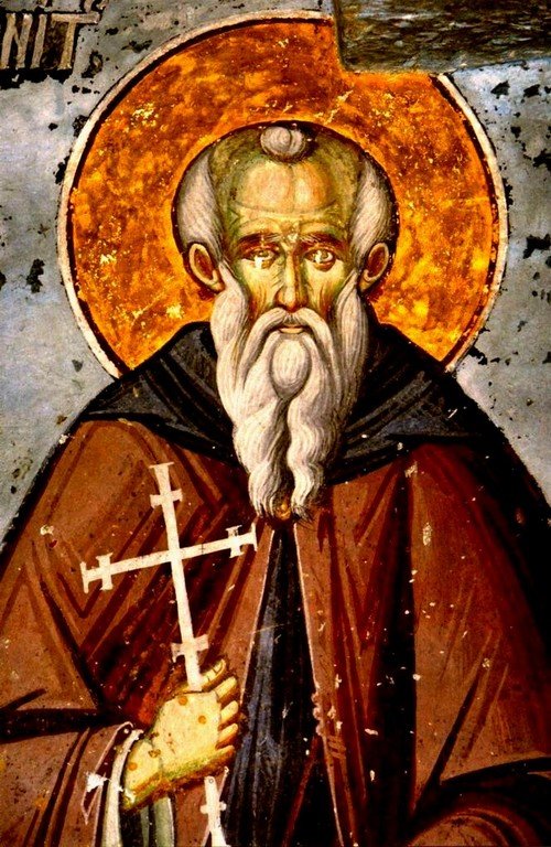 Святой Преподобный Афанасий Афонский. Фреска. Святая Гора Афон. Святой Преподобный Афанасий Афонский. Фреска. Святая Гора Афон.
