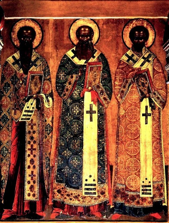 Собор Вселенских учителей и Святителей Василия Великого, Григория Богослова и Иоанна Златоуста. Русская икона XVII века. Собор Вселенских учителей и Святителей Василия Великого, Григория Богослова и Иоанна Златоуста. Русская икона XVII века.