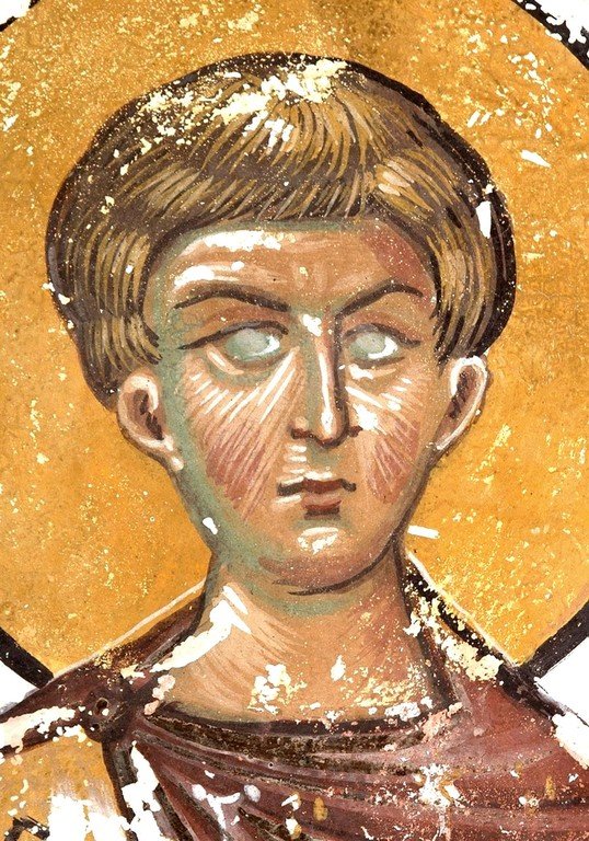 Святой Мученик Архидиакон Лаврентий Римский. Фреска собора Христа Спасителя в Цаленджихе, Грузия. Конец XIV века. Иконописец Мануил Евгеник. Святой Мученик Архидиакон Лаврентий Римский. Фреска собора Христа Спасителя в Цаленджихе, Грузия. Конец XIV века. Иконописец Мануил Евгеник.