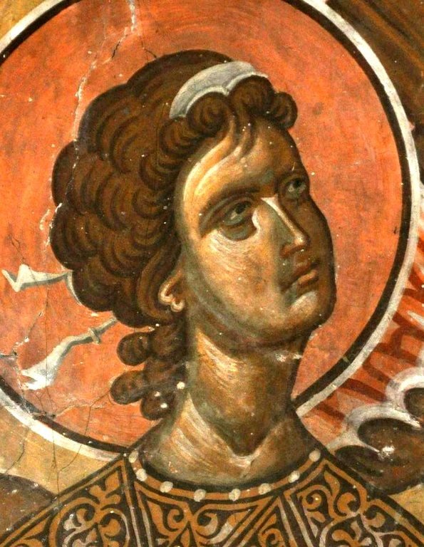 Ангел-диакон. Фреска церкви Святого Георгия в монастыре Убиса (Убиси), Грузия. Середина - вторая половина XIV века. Иконописцы Дамиане и его ученик Герасиме. Ангел-диакон. Фреска церкви Святого Георгия в монастыре Убиса (Убиси), Грузия. Середина - вторая половина XIV века. Иконописцы Дамиане и его ученик Герасиме.