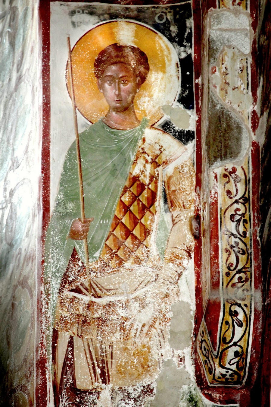 Святой Великомученик Димитрий Солунский. Фреска церкви Святого Георгия в монастыре Гелати, Грузия. 1561 - 1578 годы.