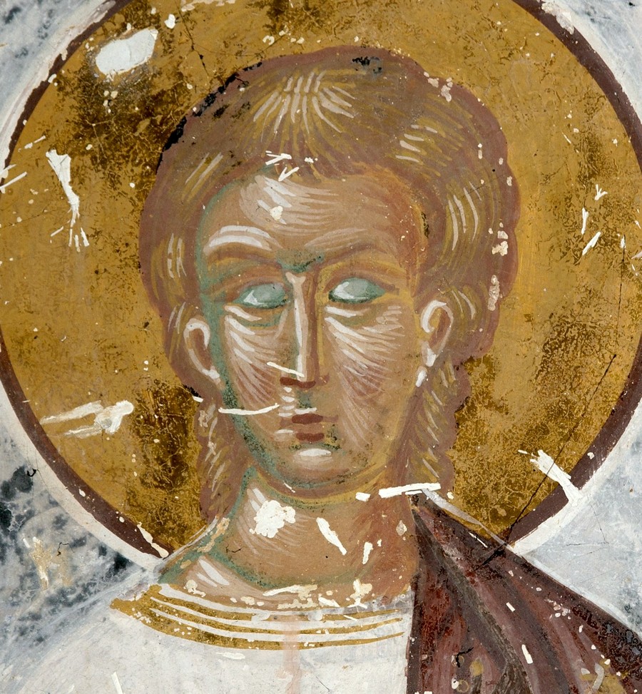 Святой Мученик Порфирий. Фреска собора Христа Спасителя в Цаленджихе, Грузия. 1384 - 1396 годы.