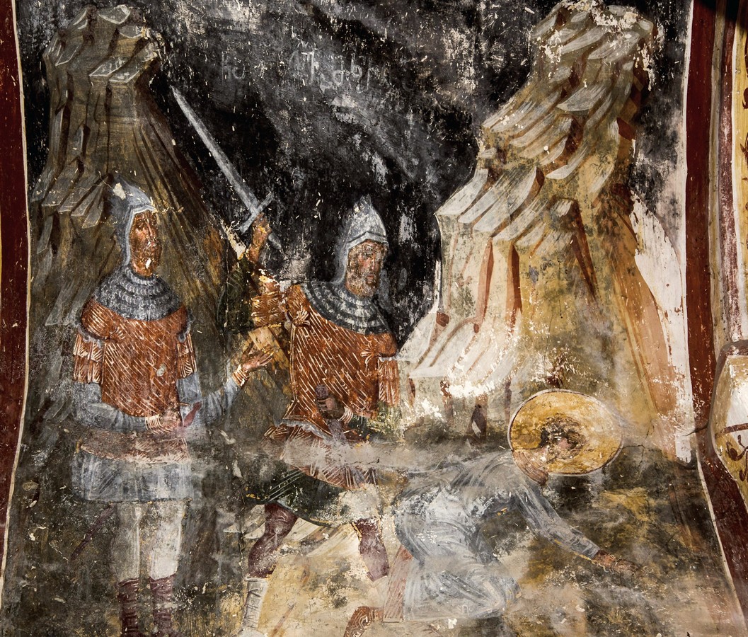 Усекновение главы Святого Великомученика Георгия.  Фреска церкви Святого Георгия в монастыре Гелати, Грузия. 1561 - 1578 годы.