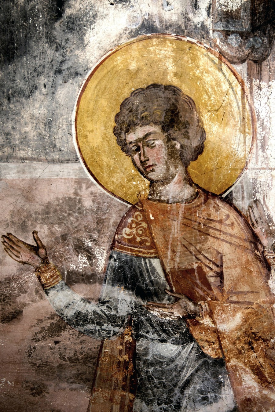 Святой Георгий обличает Диоклетиана. Фреска церкви Святого Георгия в монастыре Гелати, Грузия. 1561 - 1578 годы. Фрагмент.