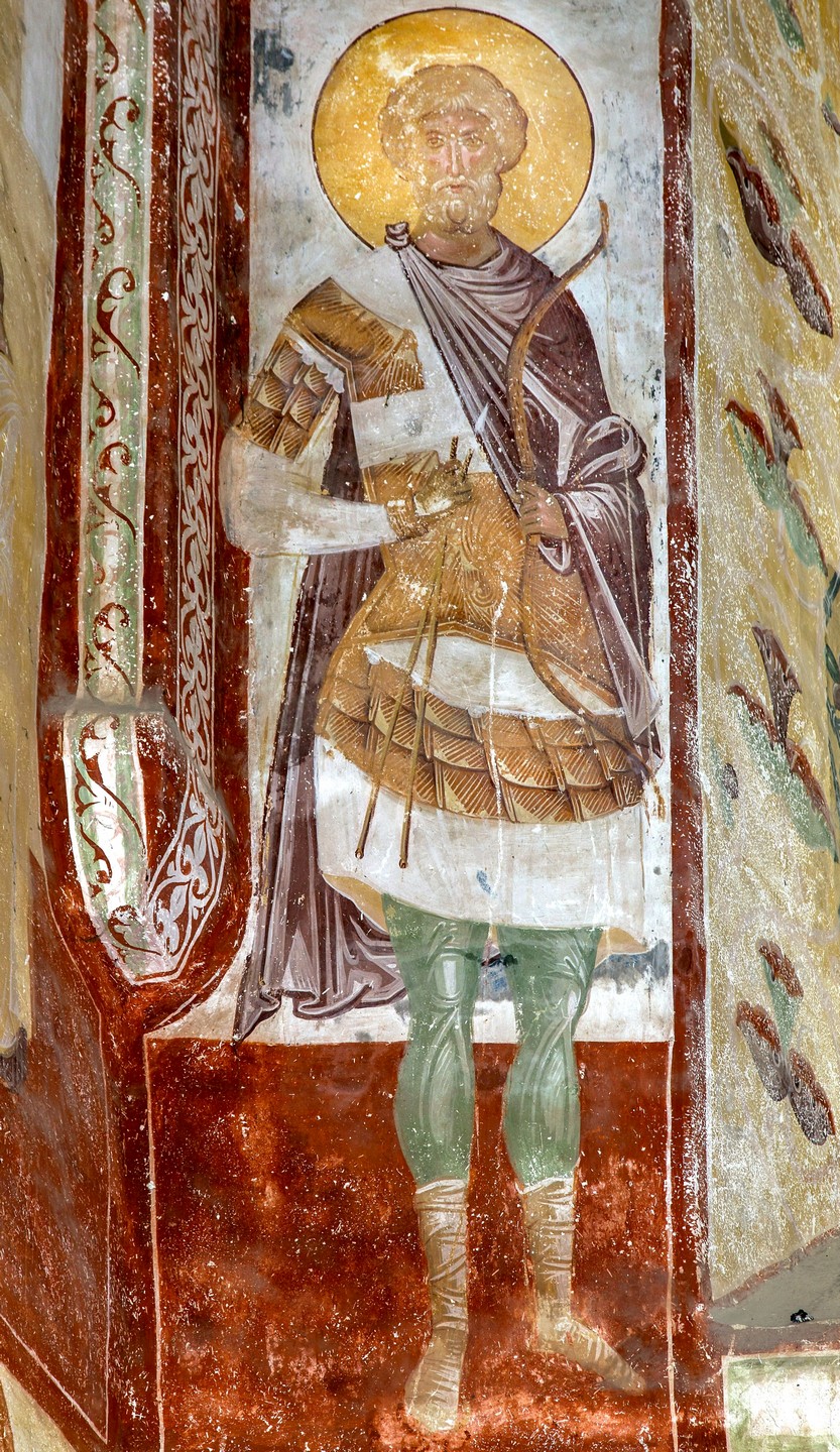 Святой Великомученик Мина Котуанский (?). Фреска церкви Святого Георгия в монастыре Гелати, Грузия. 1561 - 1578 годы.