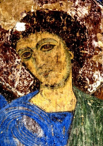 "Кинцвисский Ангел". Фреска церкви Святого Николая в монастыре Кинцвиси, Грузия. Около 1207 года.