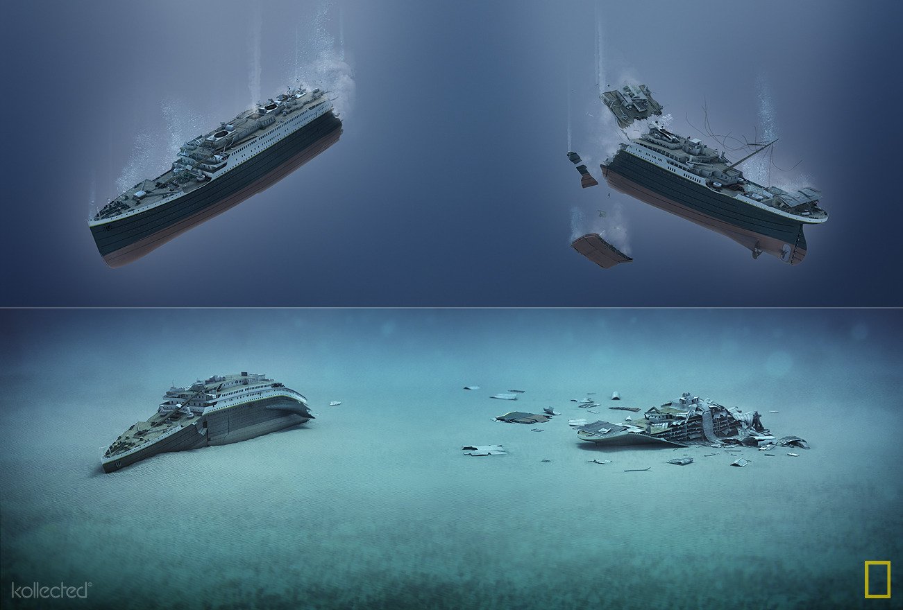 Покажи где затонул титаник. Титаник корабль крушение. Затонувшие корабли Титаник. Британик корабль крушение. Британик корабль тонет.