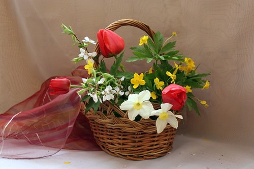 корзина с весенними цветами