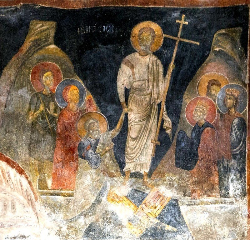 Сошествие во ад. Фреска церкви Святого Стефана в Кастории, Греция. Конец XII - начало XIII веков. Сошествие во ад. Фреска церкви Святого Стефана в Кастории, Греция. Конец XII - начало XIII веков.