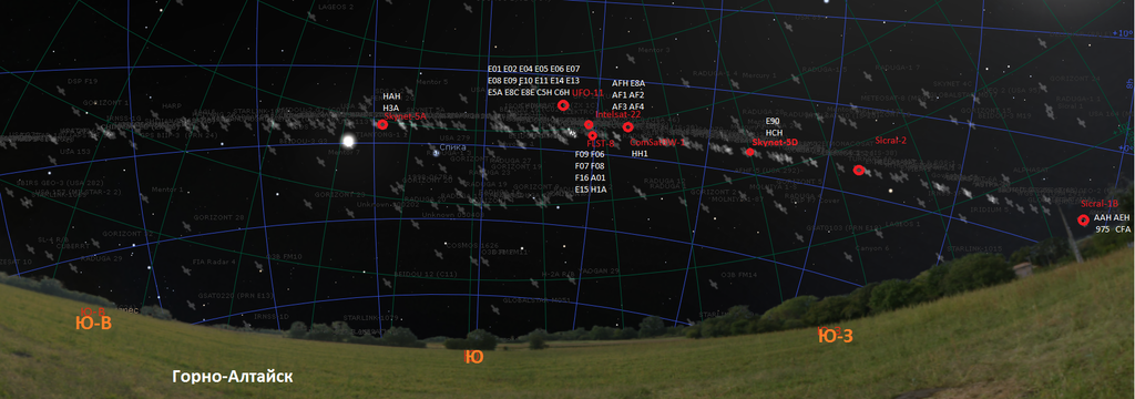Карта расположения спутников сатком