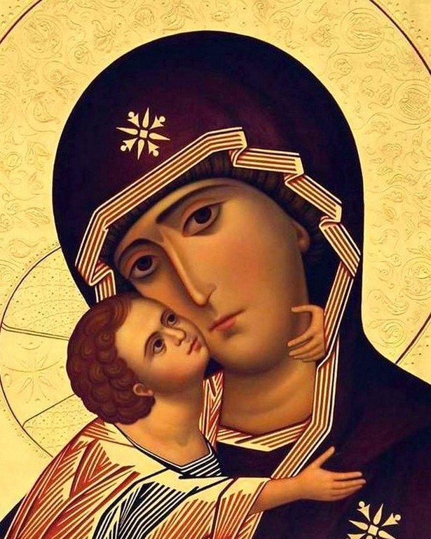 Владимирская икона Божией Матери. Современный грузинский список. Фрагмент. Владимирская икона Божией Матери. Современный грузинский список. Фрагмент.