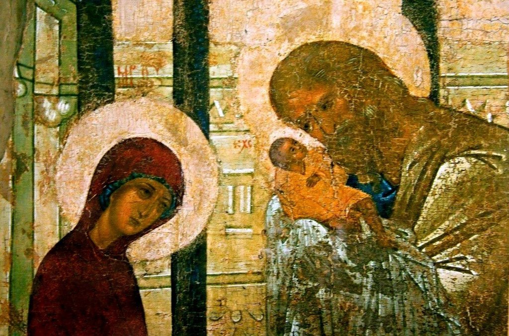 Сретение Господне. Иконописец Преподобный Андрей Рублёв. 1408 год. Фрагмент. Сретение Господне. Иконописец Преподобный Андрей Рублёв. 1408 год. Фрагмент.
