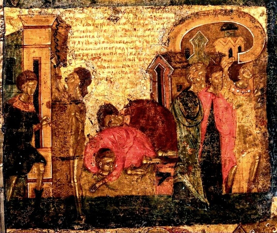 Святая Великомученица Параскева Пятница, с житием. Икона. Псков, конец XIV - начало XV века. Фрагмент. Святая Великомученица Параскева Пятница, с житием. Икона. Псков, конец XIV - начало XV века. Фрагмент.