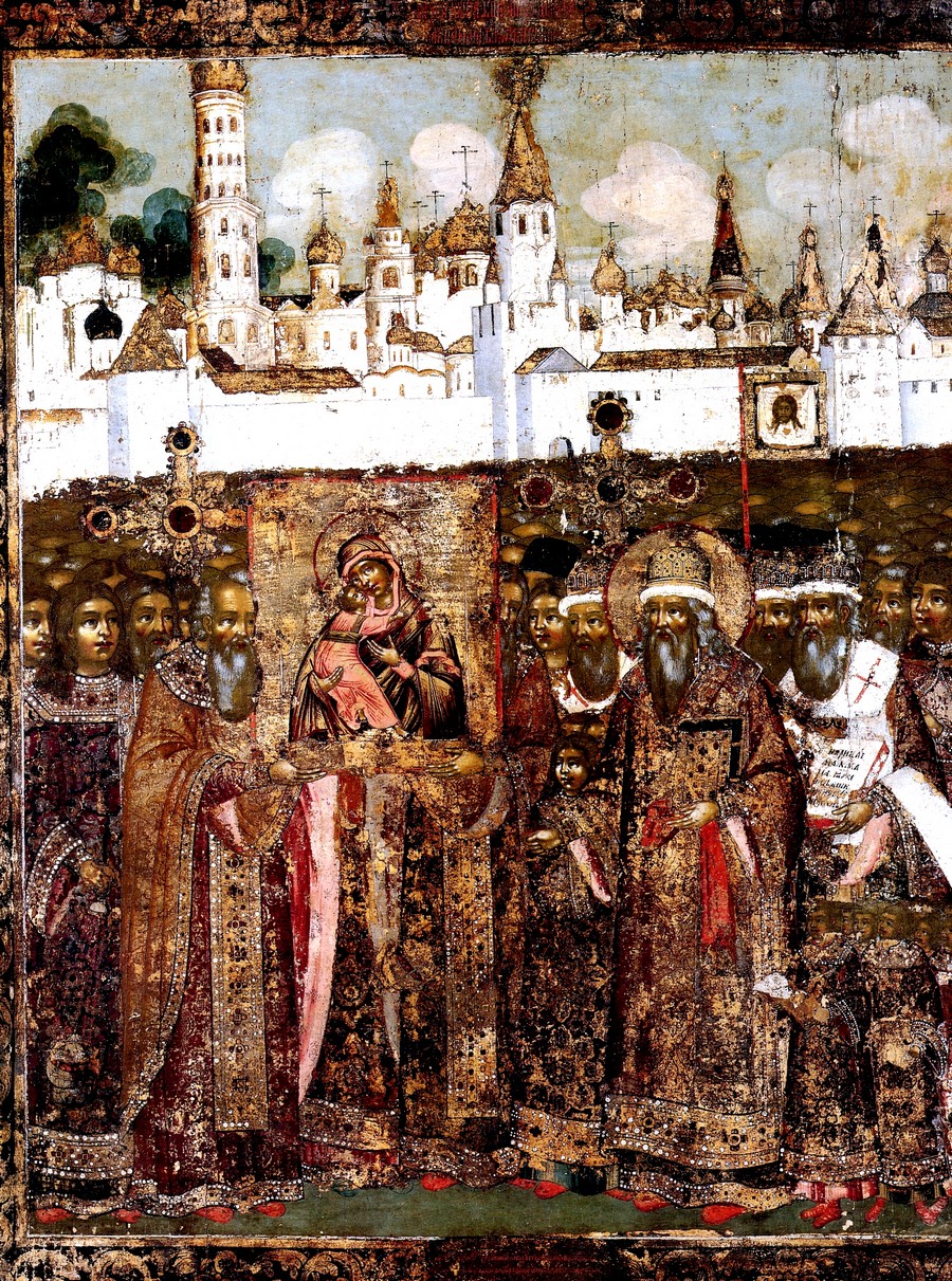 Сретение Владимирской иконы Божией Матери. Иконописцы Михаил и Димитрий Белозерцы. 1689 - 1690 годы. Сретение Владимирской иконы Божией Матери. Иконописцы Михаил и Димитрий Белозерцы. 1689 - 1690 годы.