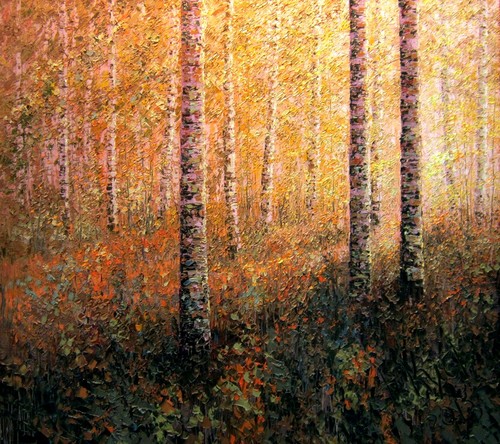 Дмитрий Кустанович. Осеннее солнце в берёзовом лесу.