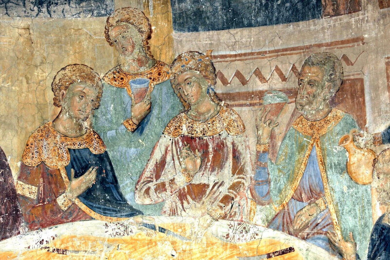 Брак в Кане Галилейской. Фреска монастыря Каленич, Сербия. 1413 - 1427 ...