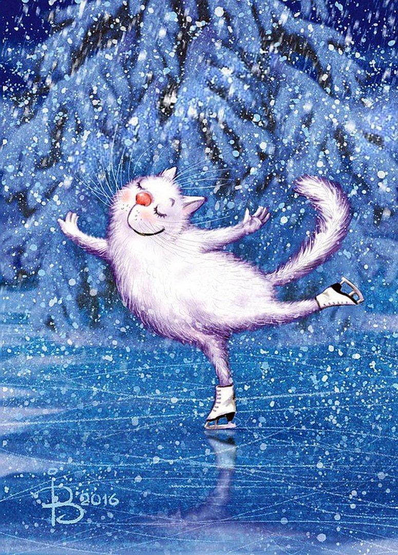Котики зимние рисунки