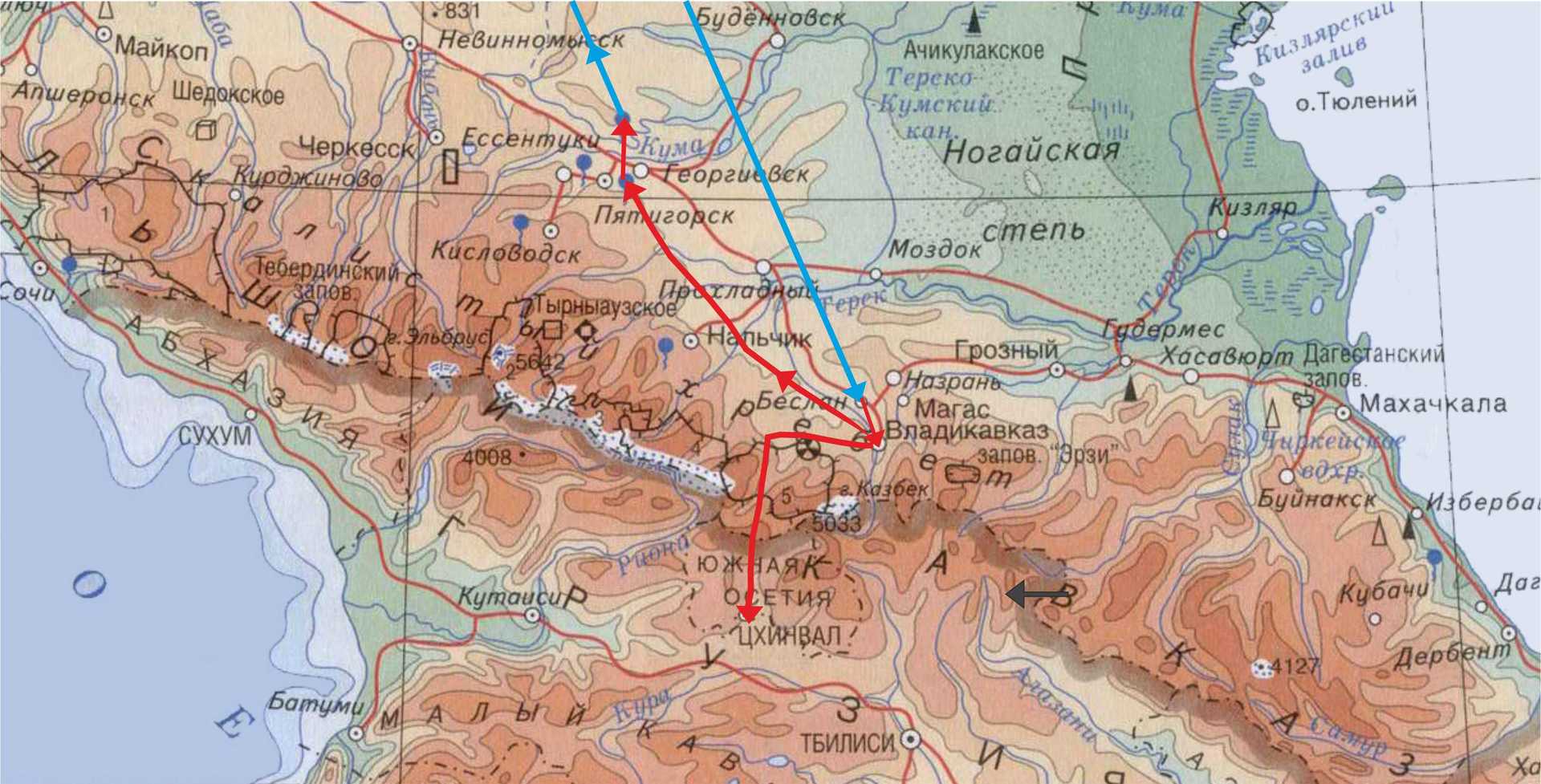 Кисловодск моздок карта