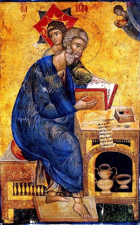 Святой Апостол и Евангелист Матфей. Миниатюра Евангелия. Сербия, 1429 год. Святой Апостол и Евангелист Матфей. Миниатюра Евангелия. Сербия, 1429 год.