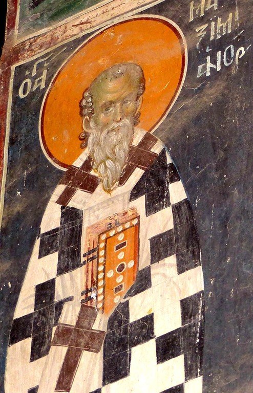 Святитель Максимиан, Патриарх Константинопольский. Фреска церкви Святого Георгия в Старо Нагоричино, Македония. 1316 - 1318 годы. Иконописцы Михаил Астрапа и Евтихий. Святитель Максимиан, Патриарх Константинопольский. Фреска церкви Святого Георгия в Старо Нагоричино, Македония. 1316 - 1318 годы. Иконописцы Михаил Астрапа и Евтихий.