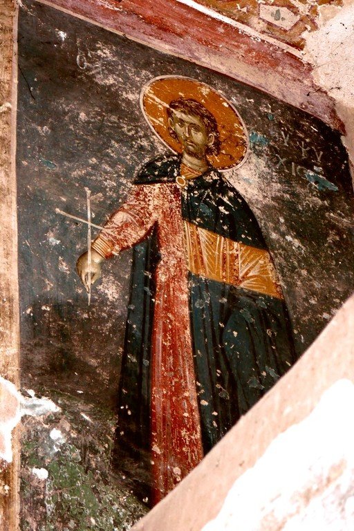 Святой Мученик Евпсихий Кесарийский. Фреска церкви Святого Георгия в Старо Нагоричино, Македония. 1316 - 1318 годы. Иконописцы Михаил Астрапа и Евтихий. Святой Мученик Евпсихий Кесарийский. Фреска церкви Святого Георгия в Старо Нагоричино, Македония. 1316 - 1318 годы. Иконописцы Михаил Астрапа и Евтихий.