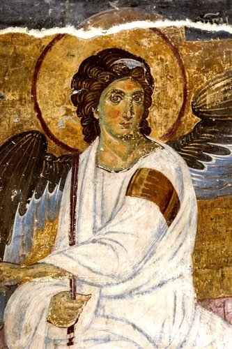 Явление Ангела Господня женам-мироносицам ("Белый Ангел"). Фреска церкви Вознесения Господня в монастыре Милешева (Милешево), Сербия. До 1228 года.