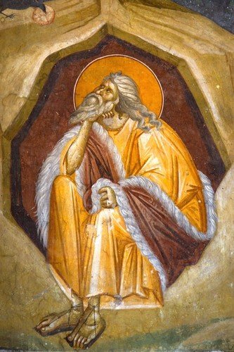 Святой Пророк Божий Илия в пустыне. Фреска монастыря Грачаница, Косово, Сербия. Около 1320 года.