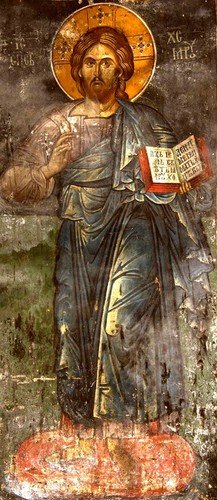 Христос Спаситель мира. Фреска церкви Святых Апостолов в монастыре Печская Патриархия, Косово, Сербия. Около 1350 года.