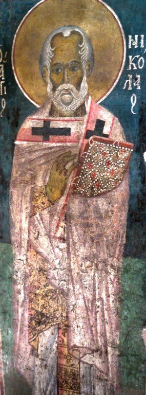 Святитель Николай, Архиепископ Мир Ликийских, Чудотворец. Фреска церкви Святого Стефана в Кастории, Греция. XIII век. Святитель Николай, Архиепископ Мир Ликийских, Чудотворец. Фреска церкви Святого Стефана в Кастории, Греция. XIII век.
