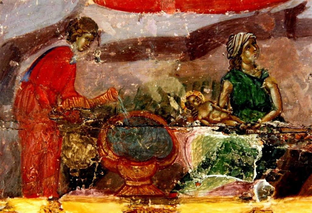 Рождество Христово. Византийская икона XIV века. Фрагмент. Рождество Христово. Византийская икона XIV века. Фрагмент.