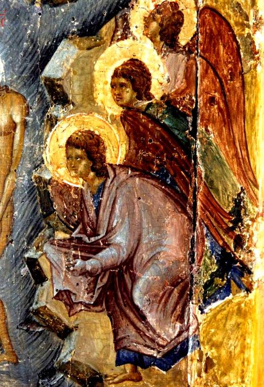 Крещение Господне. Византийская икона XIV века. Фрагмент. Крещение Господне. Византийская икона XIV века. Фрагмент.