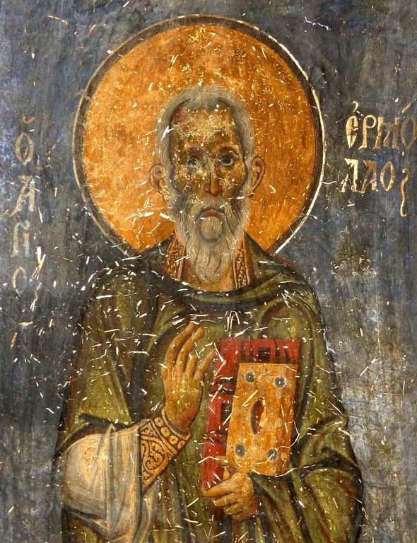Священномученик Ермолай, иерей Никомидийский. Фреска церкви Святых Врачей в Кастории, Греция. XII век. Священномученик Ермолай, иерей Никомидийский. Фреска церкви Святых Врачей в Кастории, Греция. XII век.