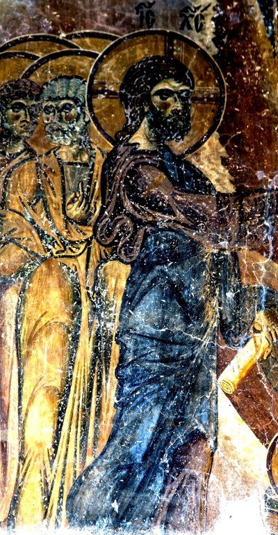 Воскрешение Праведного Лазаря. Фреска церкви Святого Георгия в Курбиново, Македония. 1191 год. Фрагмент. Воскрешение Праведного Лазаря. Фреска церкви Святого Георгия в Курбиново, Македония. 1191 год. Фрагмент.