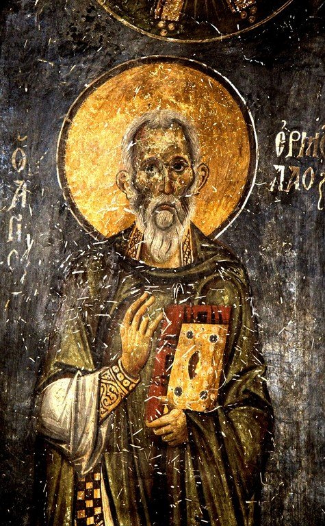 Священномученик Ермолай, иерей Никомидийский. Фреска церкви Святых Врачей в Кастории, Греция. Конец XII века. Священномученик Ермолай, иерей Никомидийский. Фреска церкви Святых Врачей в Кастории, Греция. Конец XII века.