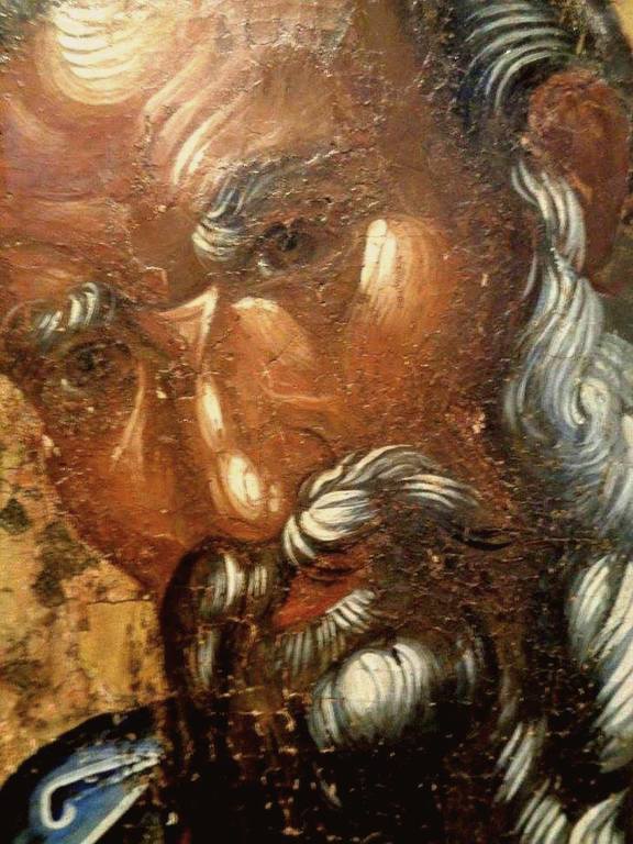 Святой Апостол и Евангелист Иоанн Богослов. Византийская икона второй половины XIV века. Византийский церковный музей в Митилене, Греция. Фрагмент. Святой Апостол и Евангелист Иоанн Богослов. Византийская икона второй половины XIV века. Византийский церковный музей в Митилене, Греция. Фрагмент.