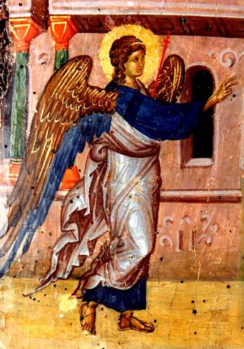 Благовещение Пресвятой Богородицы. Византийская икона XIV века.